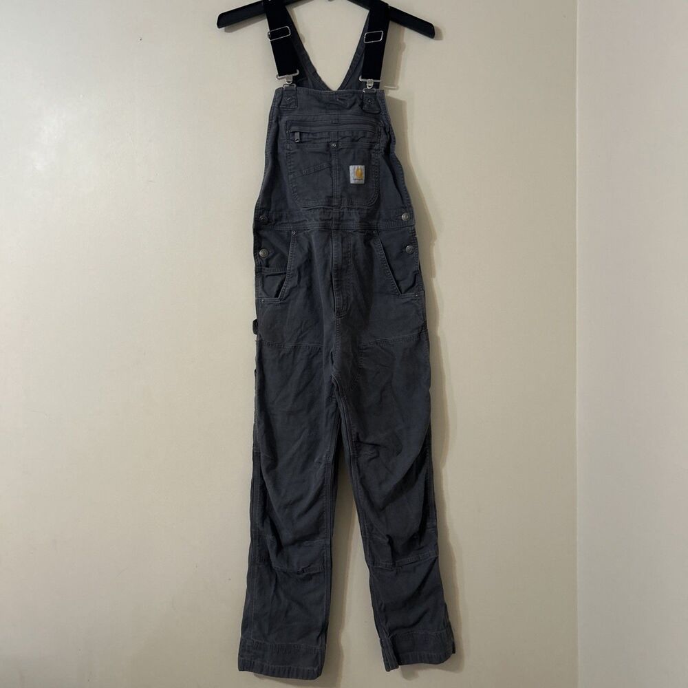 Carhartt Overalls Mens 30x32 Gray Relaxed Rigby Canvas Bib Double Knee OR2987-M